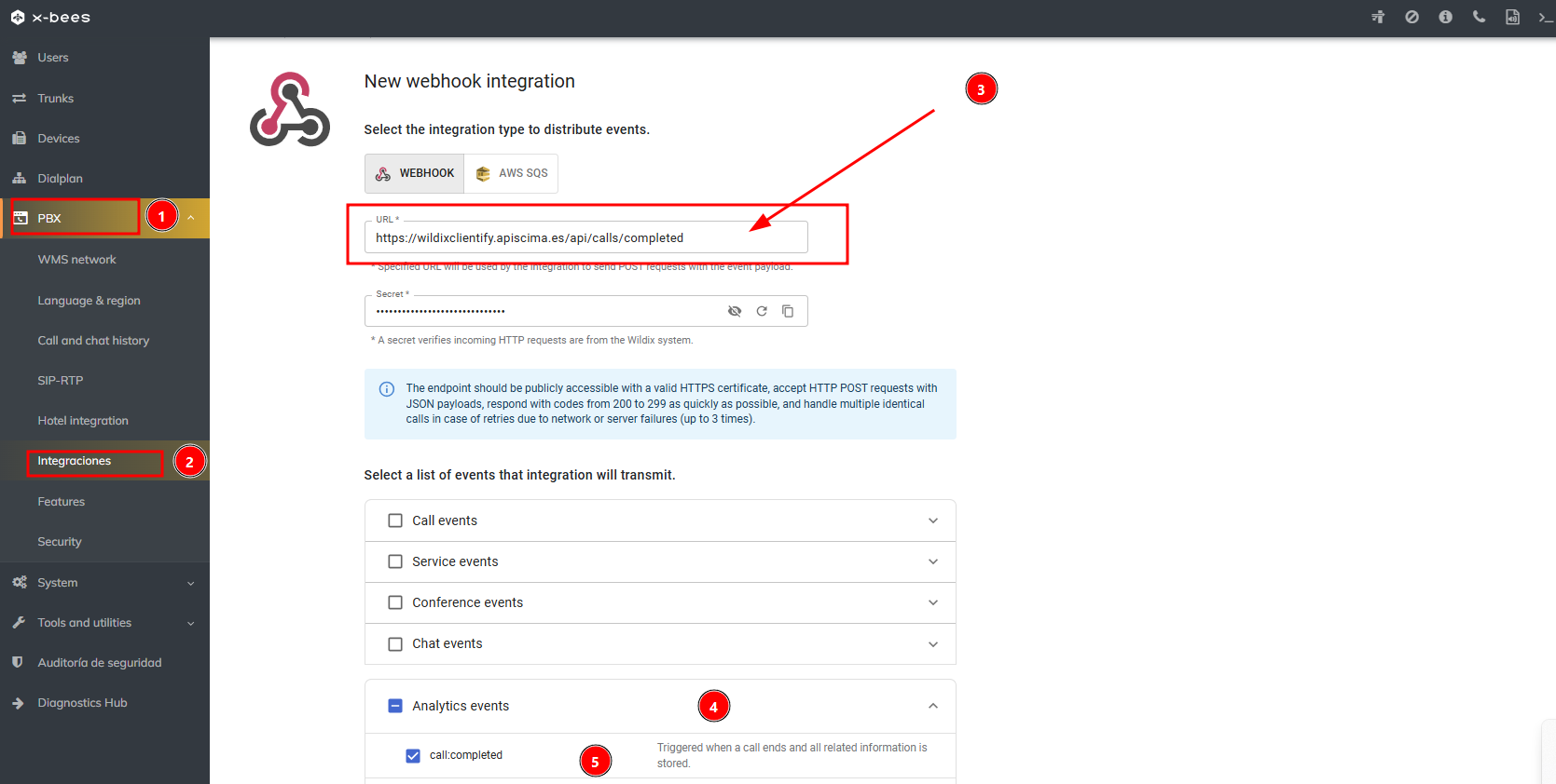 webhooks integration Wildix