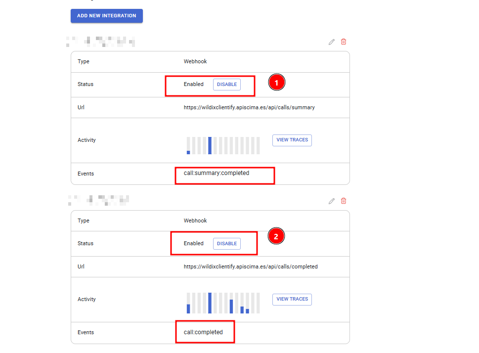 webhooks integration Wildix